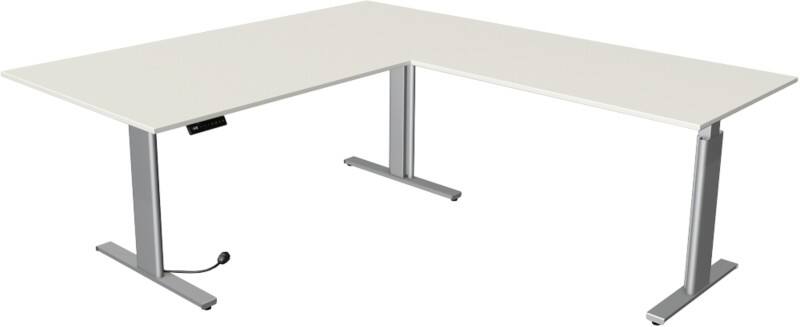 Bureau assis-debout Kerkmann Move 3 Tube Hauteur ajustable électriquement En forme de L Blanc T-Pied 3 tiroirs 2000 (l) x 2200 (p) x 1200 (h) mm