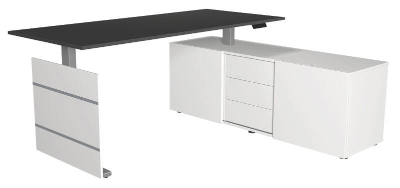 Kerkmann Move 3 Tube Sitz-Stehschreibtisch Anthrazit T-Fuss 3 Schübe 1.860 (B) x 1.650 (T) x 1.200 (H) mm