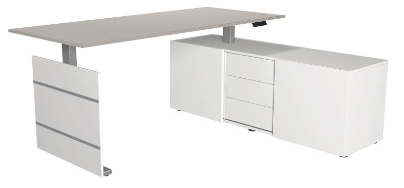Kerkmann Move 3 Tube Sitz-Stehschreibtisch Hellgrau T-Fuss 3 Schübe 1.860 (B) x 1.650 (T) x 1.200 (H) mm