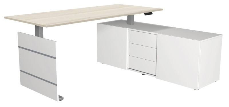 Kerkmann Move 3 Tube Sitz-Stehschreibtisch Ahorn T-Fuss 3 Schübe 1.860 (B) x 1.650 (T) x 1.200 (H) mm