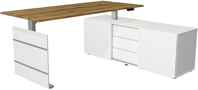 Kerkmann Move 3 Tube Sitz-Stehschreibtisch Eiche T-Fuss 1.860 (B) x 1.650 (T) x 1.200 (H) mm