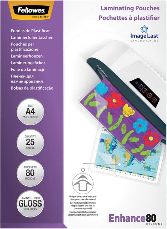 Pochettes de plastification Fellowes ImageLast A4 Brillant 80 microns Transparent 25 unités