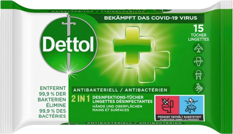 Lingettes désinfectantes Dettol 2 in 1 15 Unités