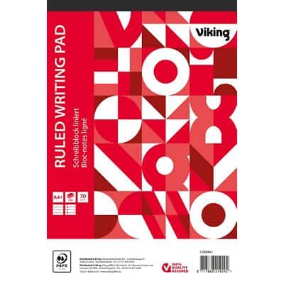 Viking Notizblock DIN A4+ Liniert Geheftet Oben gebunden Papier Softcover Rot Perforiert 200 Seiten 5 Stück