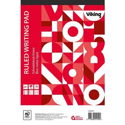 Bloc-notes Viking A4+ Ligné Collé Reliure latérale Papier Couverture souple Rouge Perforé 200 Pages 5 Unités