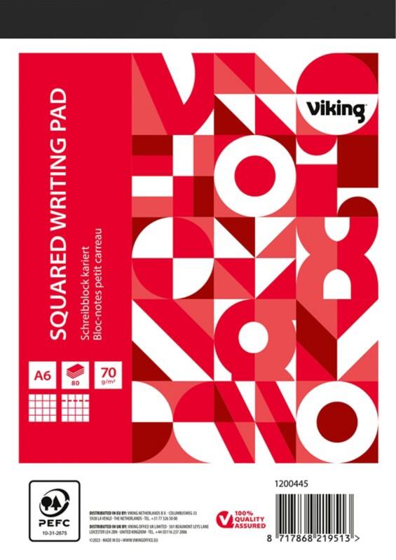 Bloc-notes Viking A6 Quadrillé Agrafées Reliure supérieure Papier Couverture souple Rouge Perforé 160 Pages 5 Unités