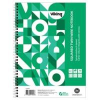 Viking Notizbuch DIN A4+ Kariert Doppeldraht Seitlich gebunden Papier Softcover Grün Perforiert 200 Seiten