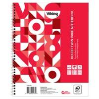 Viking Notizbuch DIN A5+ Liniert Doppeldraht Seitlich gebunden Papier Softcover Rot Perforiert 160 Seiten 5 Stück