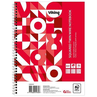 Cahier Viking A5+ Quadrillé Reliure à double fil Reliure latérale Papier Couverture souple Rouge Perforé 160 Pages 5 Unités