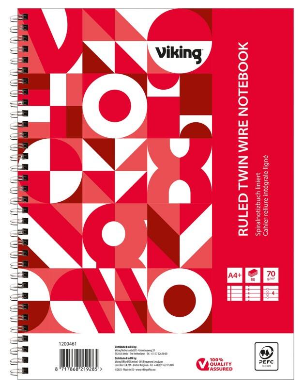 Cahier Viking A4+ Ligné Reliure à double fil Reliure latérale Papier Couverture souple Rouge Perforé 160 Pages 5 Unités