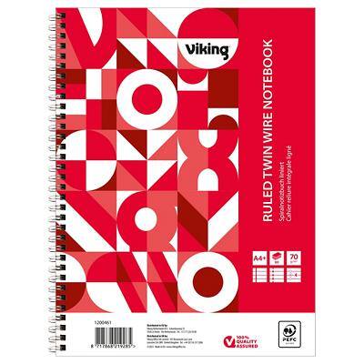 Viking Notizbuch DINA4+ Liniert Doppeldraht Seitlich gebunden Papier Softcover Rot Perforiert 160 Seiten 5 Stück