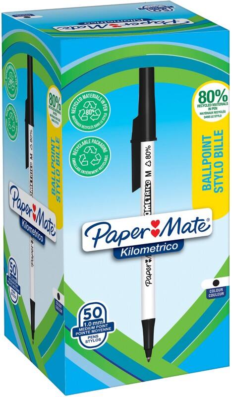 Stylo-bille Papermate Kilometrico Pointe moyenne Noir 50 unités