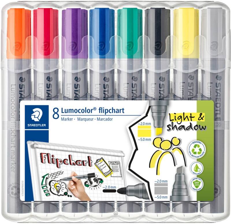 STAEDTLER Lumocolor Flipchart-Marker  Extra Breit Keilspitze  - 5 mm Farbig sortiert Nachfüllbar 8 Stück