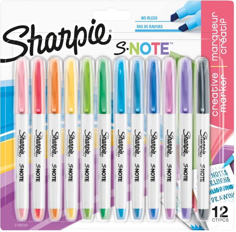 Sharpie S-Note 2138233 Textmarker Farbig assortiert Keilspitze 12 Stück