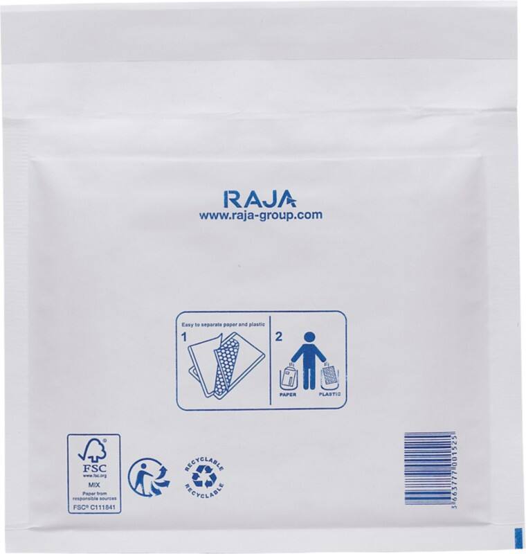 Pochette d’envoi à bulles RAJA Papier Kraft, Film en polyéthylène Blanc Sans Fenêtre 160 (l) x 180 (H) mm Bande adhésive 75 g/m² Recyclé 95% 100 Unités