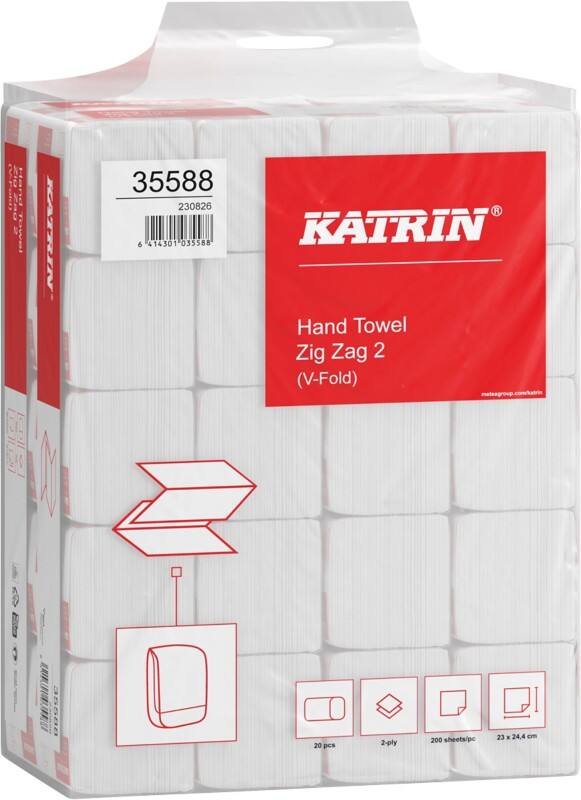 Essuie-mains Katrin Classic 35588 Pliage en V 2 Plis Blanc 20 Rouleaux de 200 Feuilles