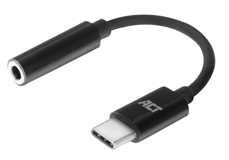 Câble adaptateur ACT AC7380 USB-C Mâle 3,5 mm femelle Noir 110 mm