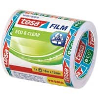 tesa Klebeband tesafilm Eco & Clear 56997 Transparent 15 mm (B) x 10 m (L) Polypropylene (PP) 100% Recycelt 3 Rollen