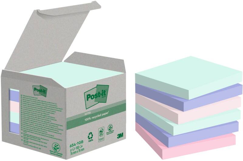 Post-it Recycelte Haftnotizen Sortiert Pastell 76 x 76 mm 100 Blatt 6 Stück