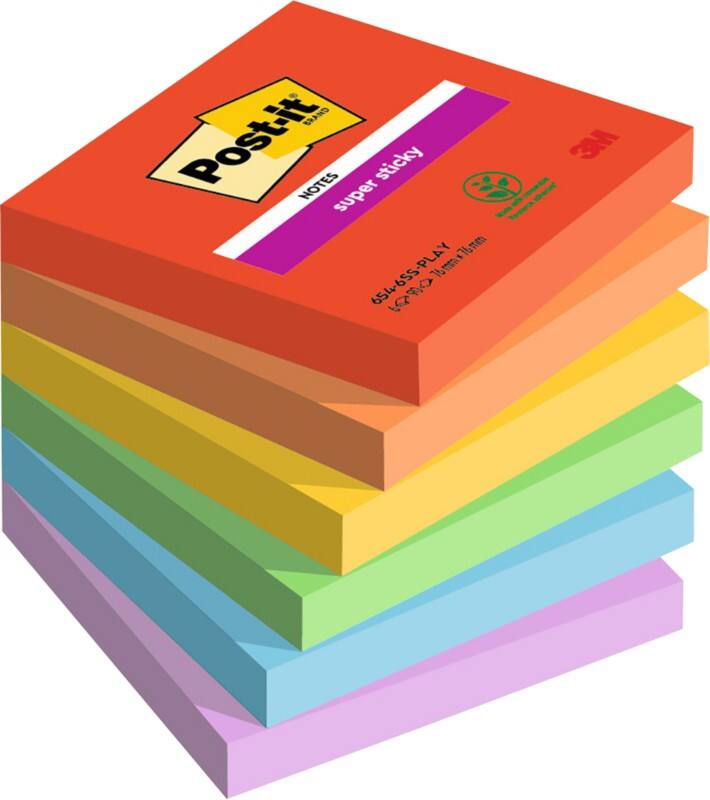 Notes Super Sticky Post-it Playful 76 x 76 mm 90 feuilles Paquet de 6