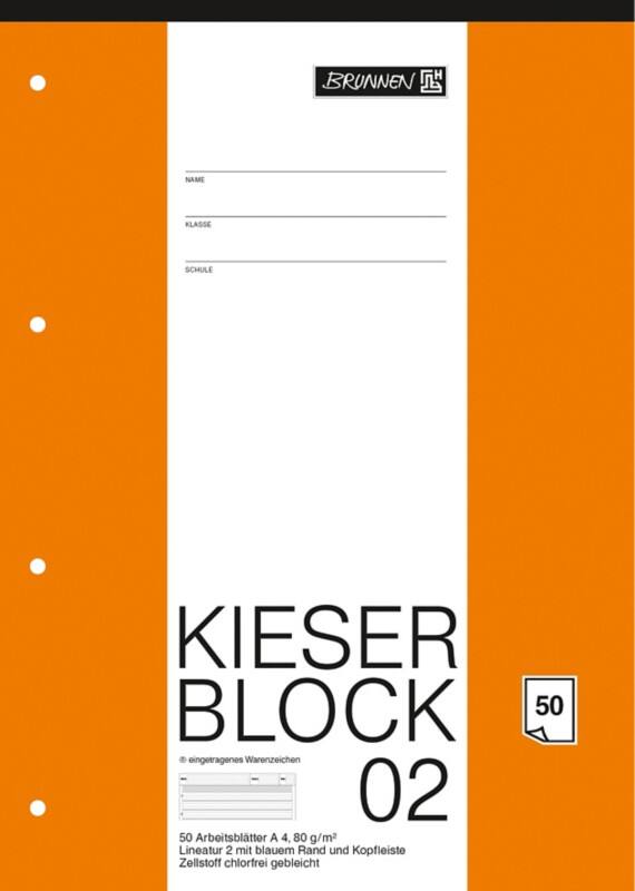 BRUNNEN LIN2 Notizblock DIN A4 Liniert Geleimt Papier Nicht perforiert 50 Blatt