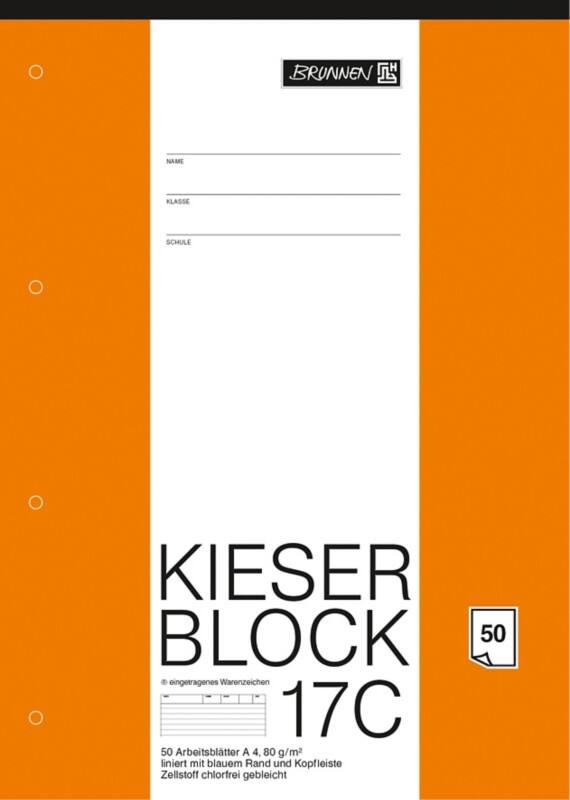 BRUNNEN Notizblock DIN A4 Liniert Geleimt Papier Nicht perforiert 50 Blatt