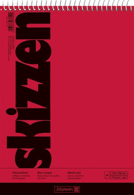 Carnet de croquis BRUNNEN 17 x 24 cm 110 g/m² à spirales Rouge 50 unités