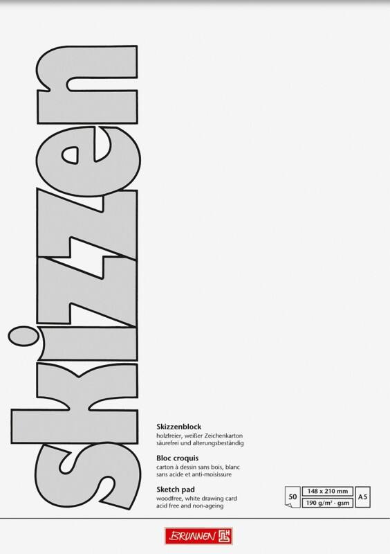 Carnet de croquis BRUNNEN A5 190 g/m² Blanc mat 50 unités