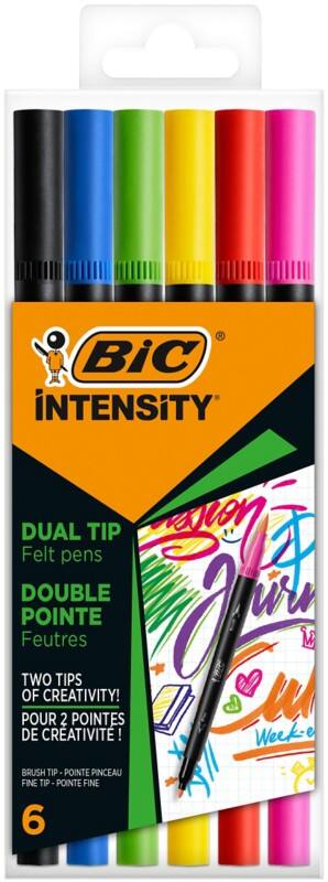 BIC 2 in 1 Filzstifte 0,7 - 0,9 mm Fein Farbig assortiert Intensity Dual Tip 6 Stück