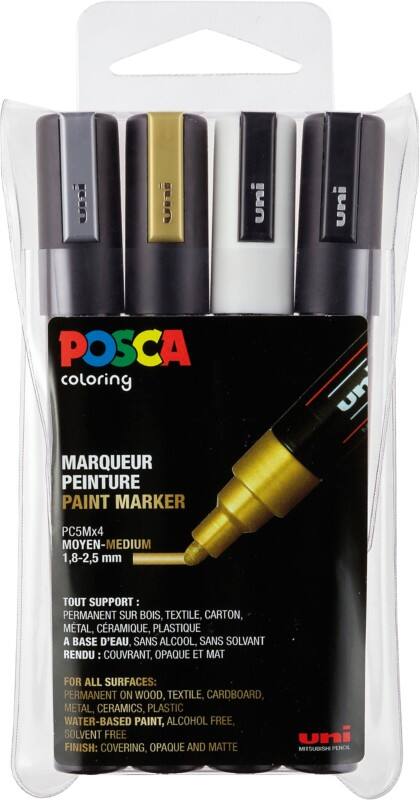 POSCA Farbmarker PC-5M Kalligraphie Farbig assortiert 4 Stück
