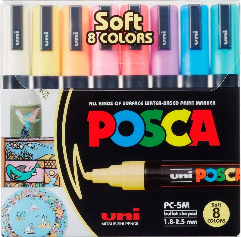 POSCA Farbmarker Pastell PC-5M Kalligraphie Farbig assortiert 8 Stück