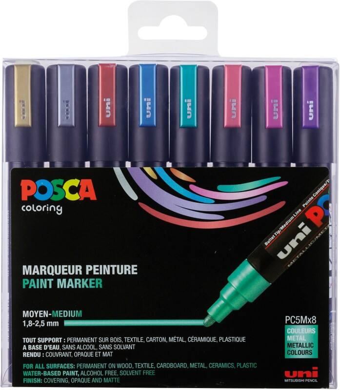 POSCA PC-5M Farbmarker Metallic Kalligraphie Farbig assortiert 8 Stück