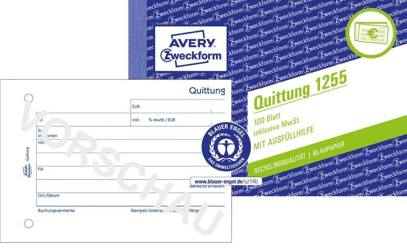 Reçu avec TVA Avery Zweckform 1255 A6 Paysage Perforé 100 feuilles