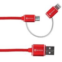 SKROSS Micro-USB- und Apple-Lightning-Kabel 2in1 Charge‘n Sync 2.700260 Rot