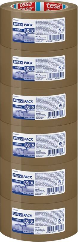 tesa Verpackungsklebeband tesapack Strong Braun 50 mm (B) x 66 m (L) PP (Polypropylen) 6 Rollen