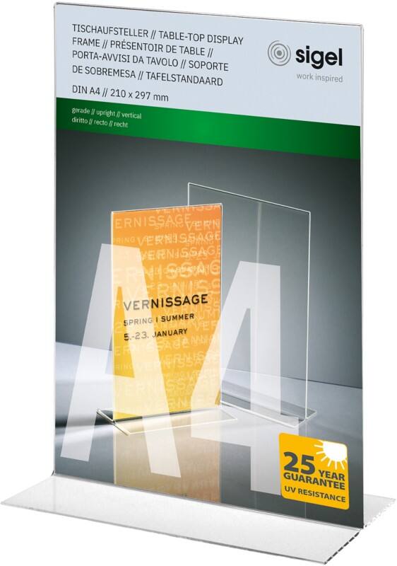 Sigel Tischaufsteller A4 21 (B) x 8.5 (T) x 30 (H) cm Transparent