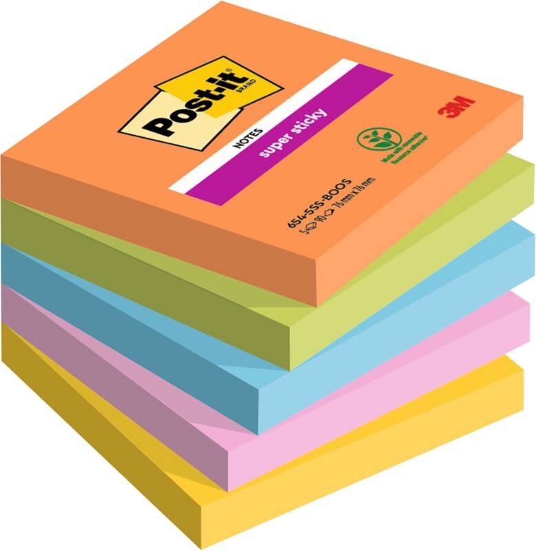 Notes Super Sticky Post-it 76 x 76 mm Assortiment 90 feuilles Paquet de 5