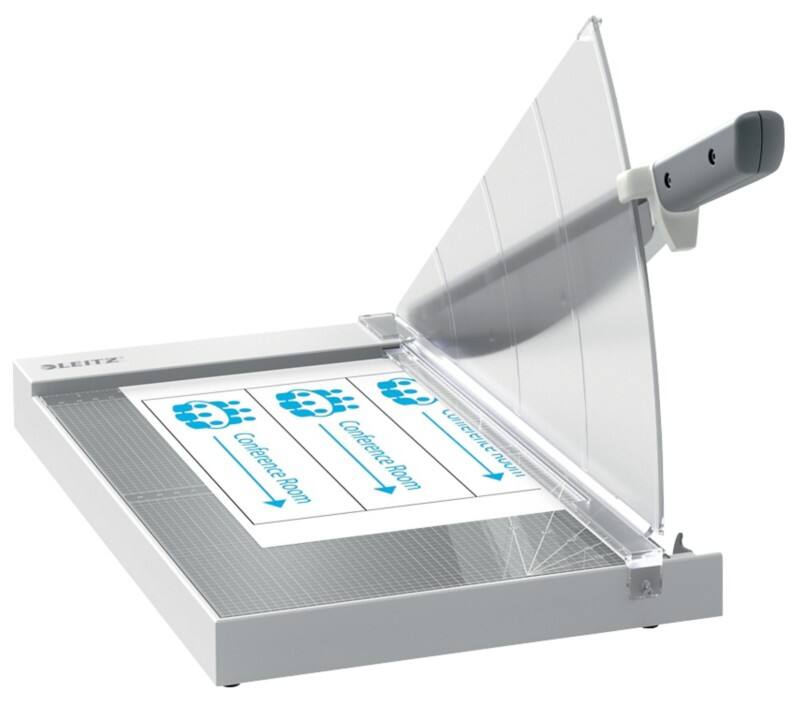 Cisaille Leitz Precision Office 9021 A4+ 381 mm lame en acier inoxydable plateau de découpe en verre premium guide lumineux EdgeGlow gris 15 feuilles