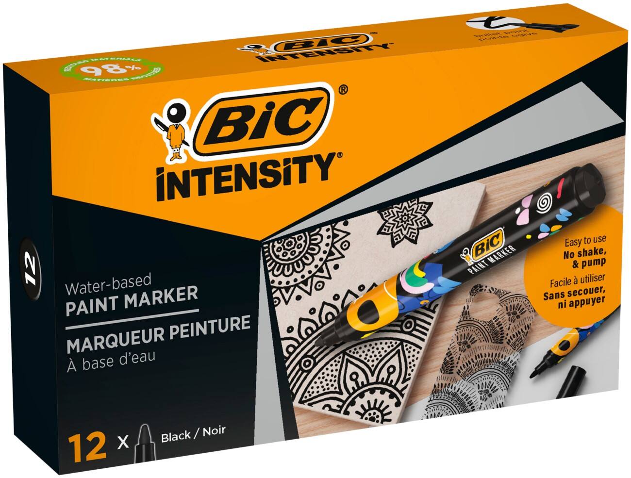 Marqueur peinture BIC Permanent Noir Moyen Conique 2,3 mm 12 unités