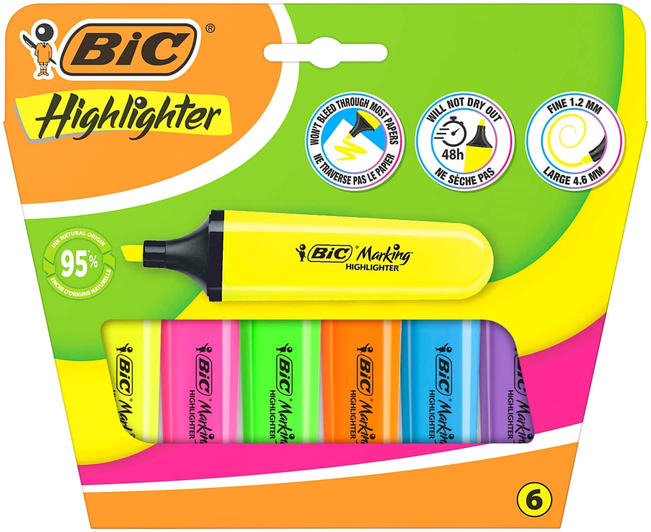 Surligneur BIC Assortiment Moyen Biseauté 1,2 mm 6 unités