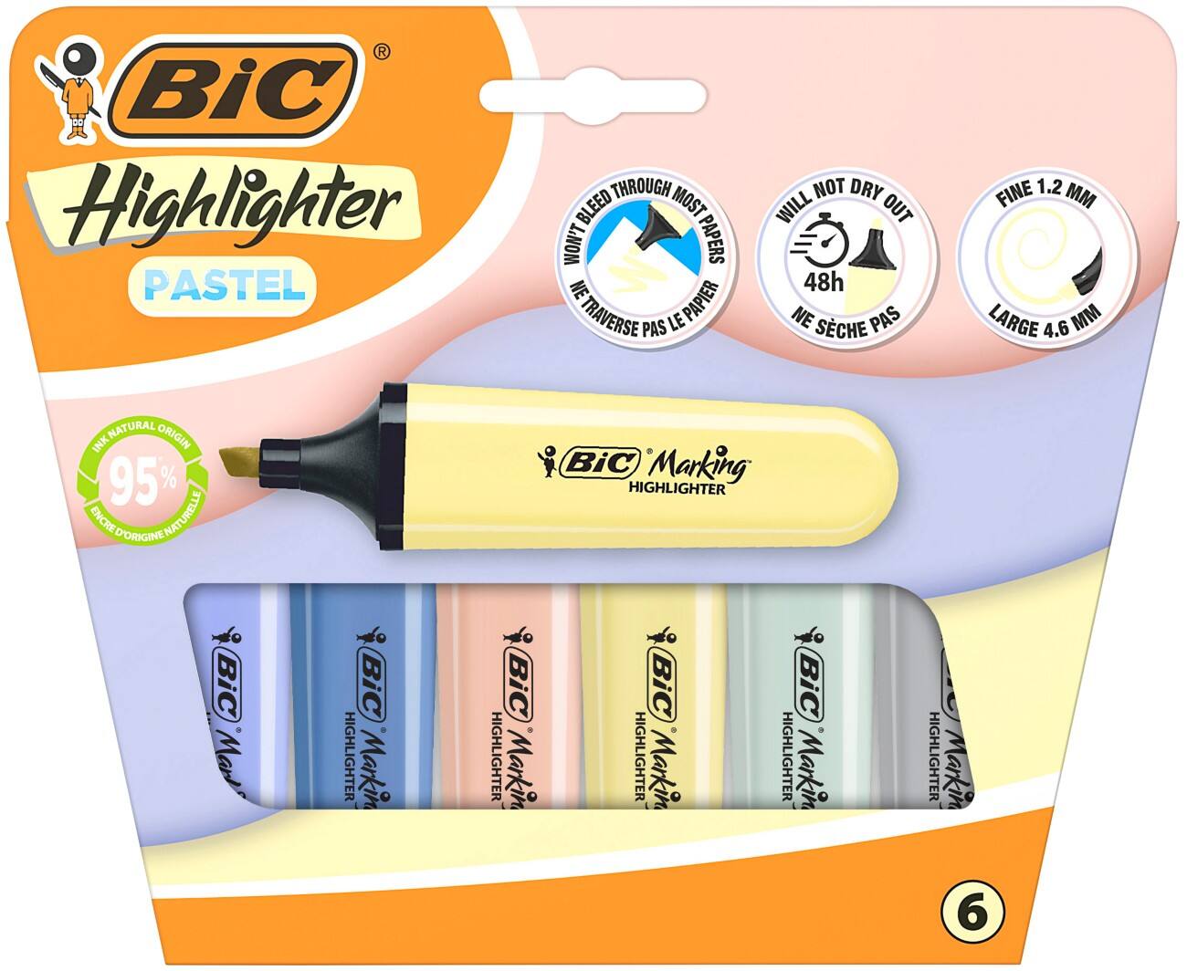 Surligneur BIC Assortiment Moyen Biseauté 1,2 mm 6 unités