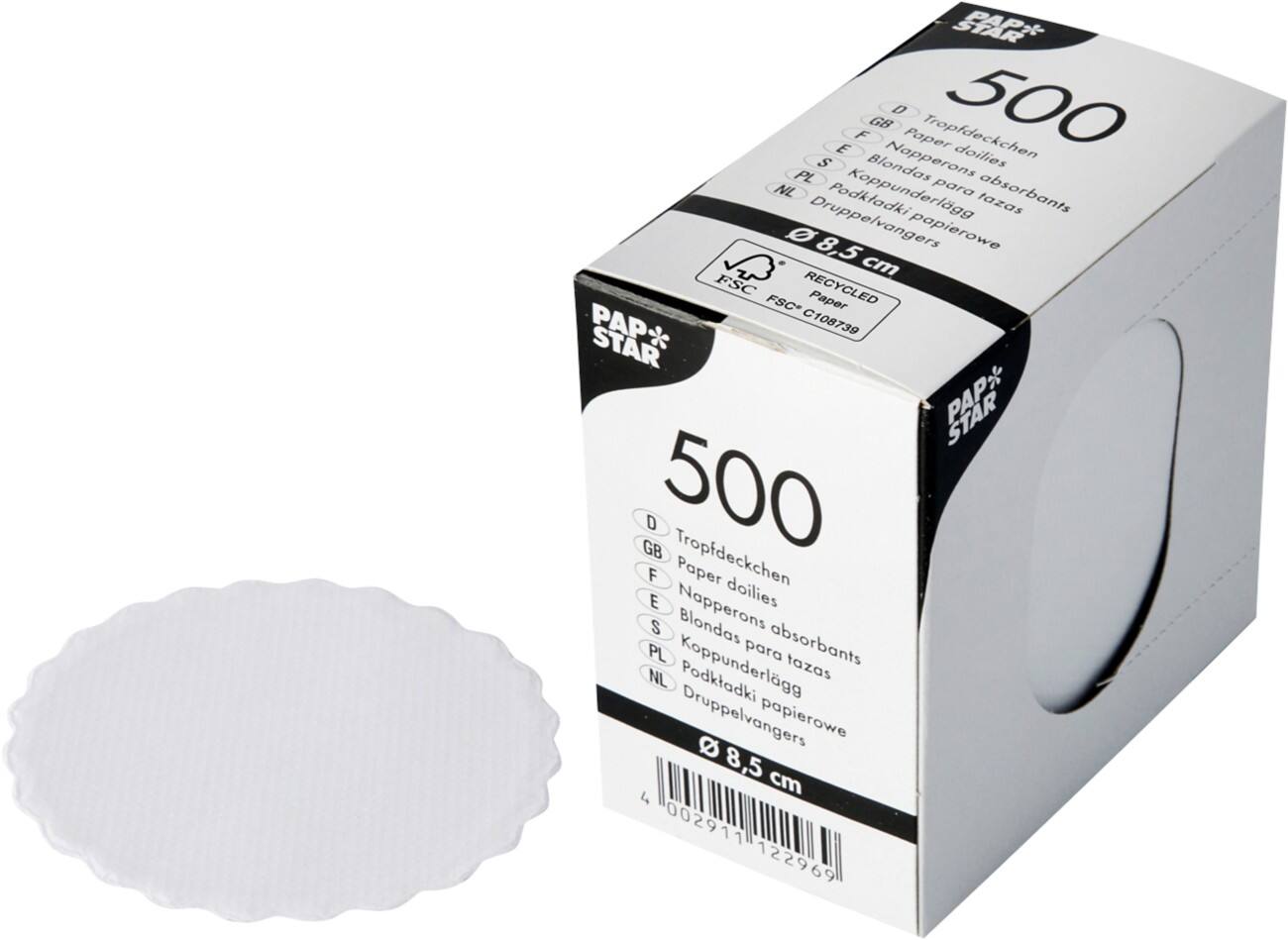 PAPSTAR Tropfdeckchen Rund Weiß 8,5 cm 500 Stück