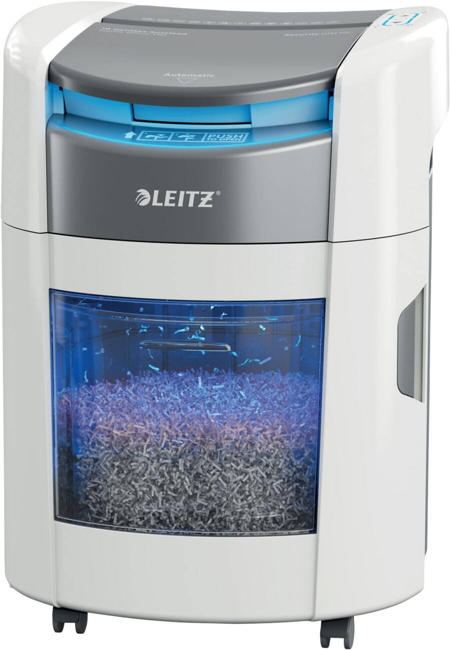 Leitz IQ OptiMax Aktenvernichter 165 Blatt Mikroschnitt Sicherheitsstufe P-5 15 L