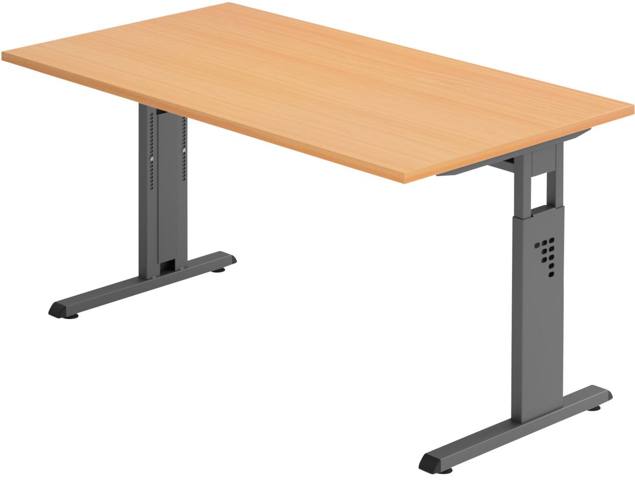 Bureau assis-debout Hammerbacher Hauteur ajustable Rectangulaire Décor hêtre Piètement en C 1400 (l) x 800 (p) x 850 (h) mm Acier, aggloméré