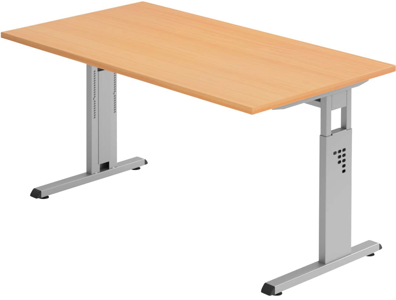 Bureau assis-debout Hammerbacher Hauteur ajustable Rectangulaire Décor hêtre Piètement en C 1400 (l) x 800 (p) x 850 (h) mm Acier, aggloméré