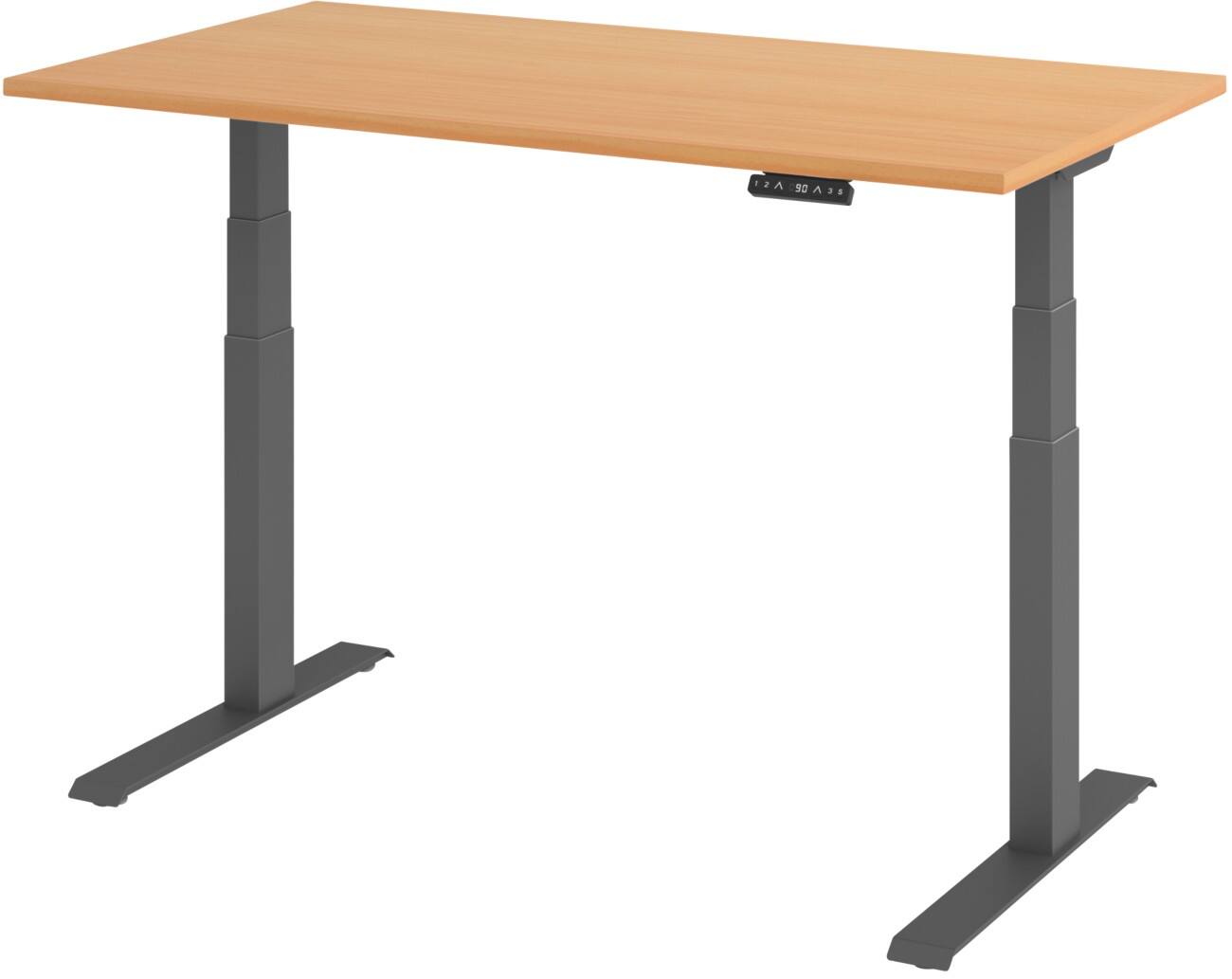 Hammerbacher Elektronisch Höhenverstellbarer Schreibtisch Rechteckig Buche C-Fuß 1.400 (B) x 800 (T) x 1.290 (H) mm Spanplatte, Stahl