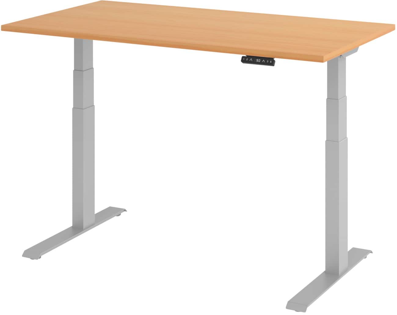 Hammerbacher Elektronisch Höhenverstellbarer Schreibtisch Rechteckig Buche C-Fuß 1.400 (B) x 800 (T) x 1.290 (H) mm Spanplatte, Stahl