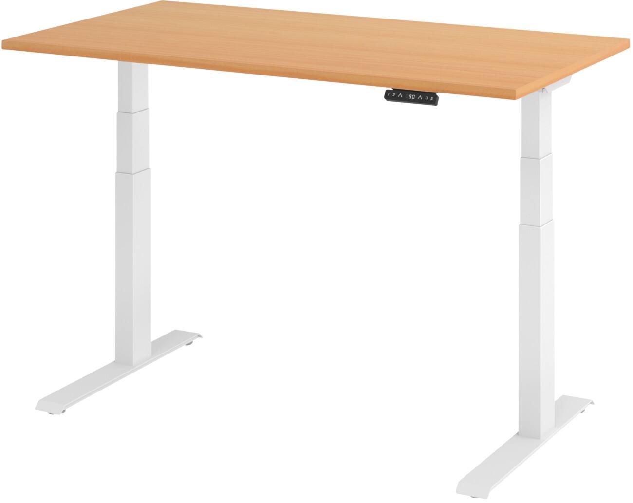Bureau assis-debout Hammerbacher Hauteur ajustable électriquement Rectangulaire Décor hêtre Piètement en C 1400 (l) x 800 (p) x 1290 (h) mm Acier, aggloméré