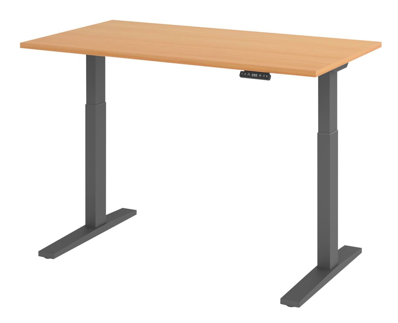 Bureau assis-debout Hammerbacher Hauteur ajustable électriquement Rectangulaire Décor hêtre Piètement en C 1400 (l) x 800 (p) x 1200 (h) mm Acier, aggloméré