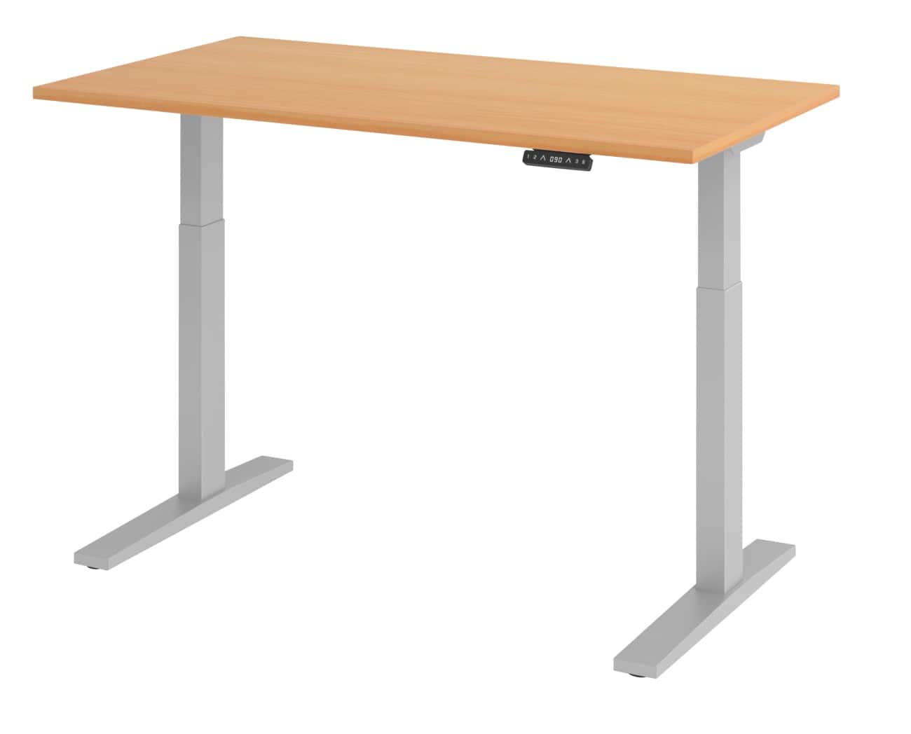 Bureau assis-debout Hammerbacher Hauteur ajustable électriquement Rectangulaire Décor hêtre Piètement en C 1400 (l) x 800 (p) x 1200 (h) mm Acier, aggloméré